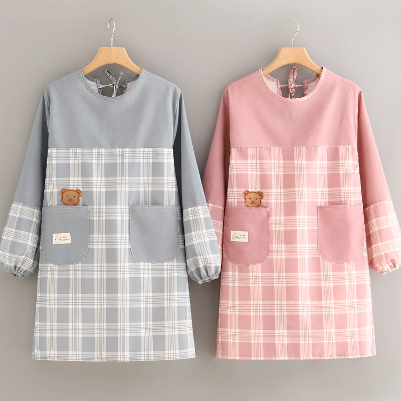 长袖帆布围裙厨房家用防污耐磨可爱罩衣女新款工作服餐饮专用围腰