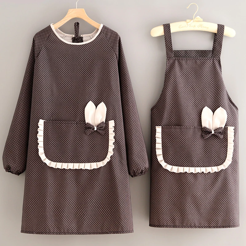 可爱帆布围裙家用厨房防污罩衣耐磨做饭围腰大人上班长袖工作服女