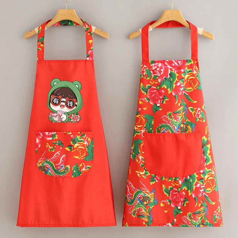 民族风帆布围裙厨房家用防污透气做饭围腰女餐饮服务员工作服定制
