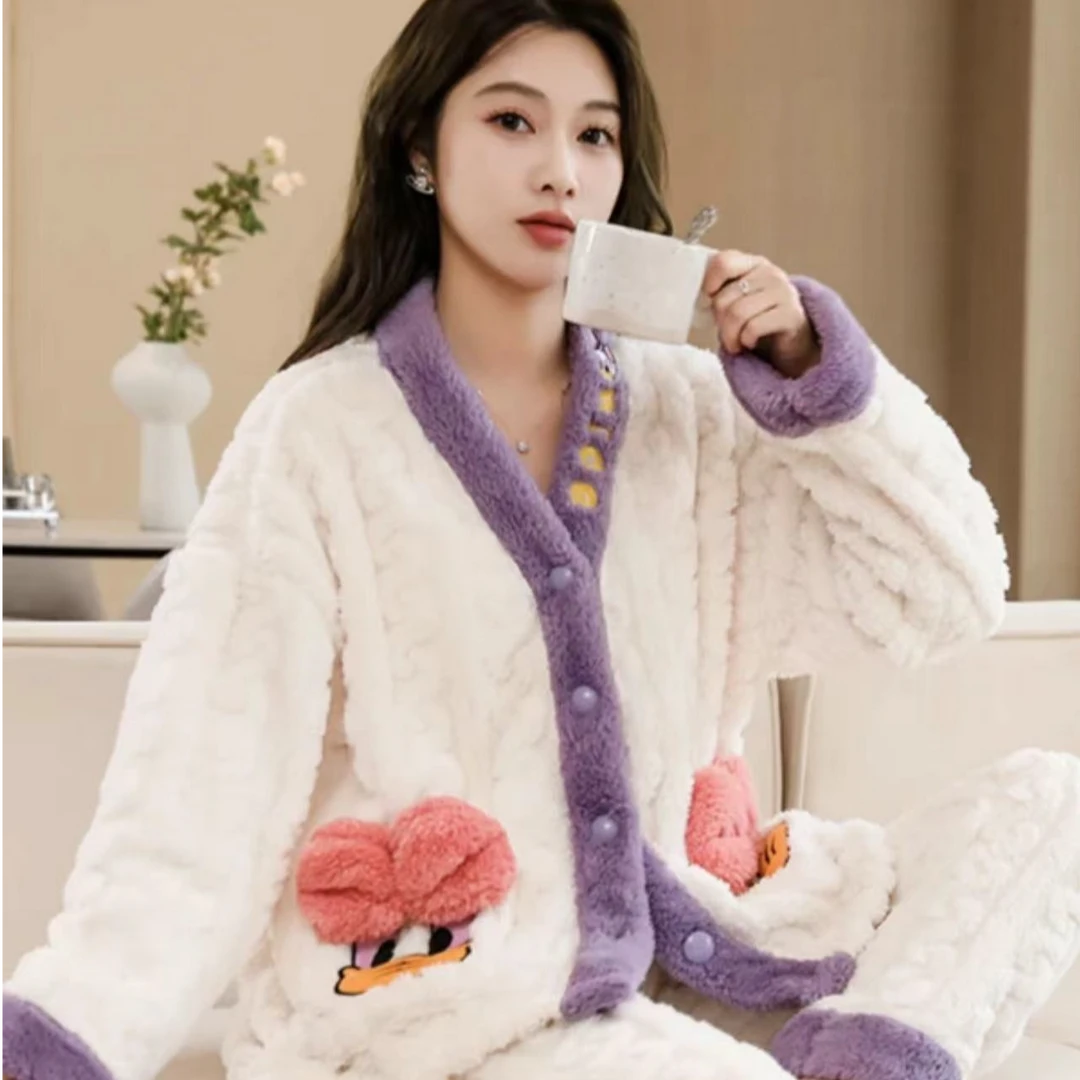 310秋冬季女款睡衣套装甜美网红女士加绒款保暖家居服可外穿套装