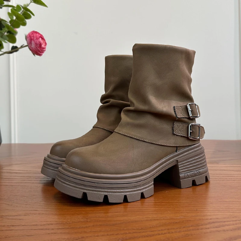 中筒靴女2025新款秋冬裤管靴小个子时尚潮厚底增高高筒靴西部靴子