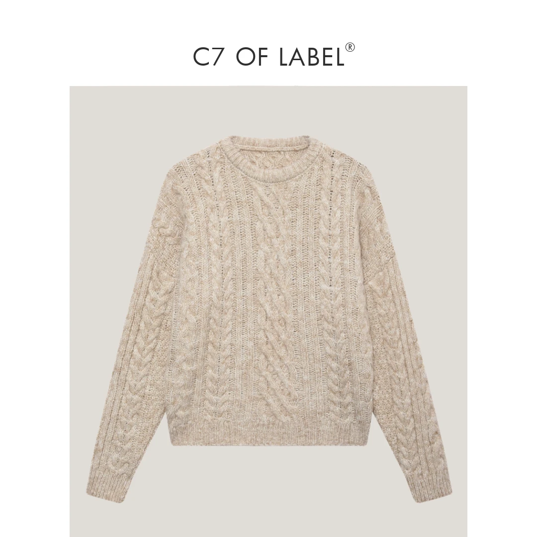 C7 OF LABEL®「肉桂」抗起球纱线加厚粗针麻花套头毛衣 #针织时尚