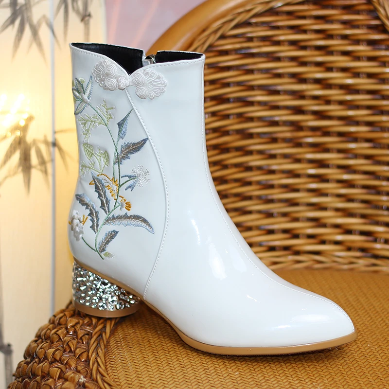 LSWD国风《自由的风》复古真皮短靴粗跟旗袍鞋马丁靴 2160