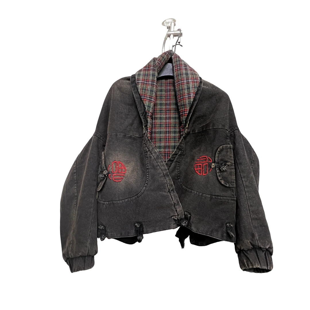 张阅服饰美雅家原创重工刺绣牛仔外套夹棉加厚短款披肩斗篷外套