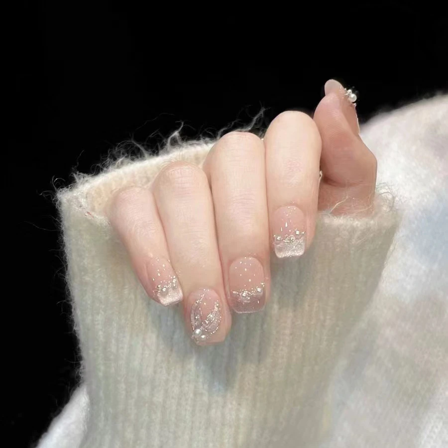 【珠光鱼尾】纯欲轻奢风裸色猫眼法式鱼尾高级感显白纯手工穿载甲