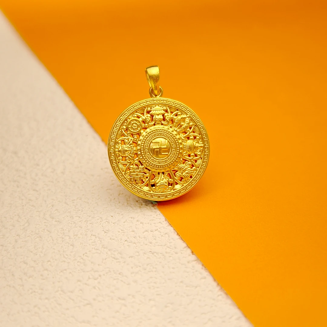 足金999硬金卍字文八宝罗盘男女同款