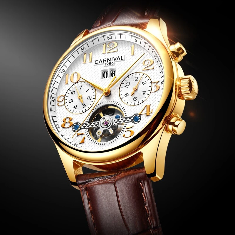 嘉年华手表复古防水男士机械表经典百搭高档腕表8670