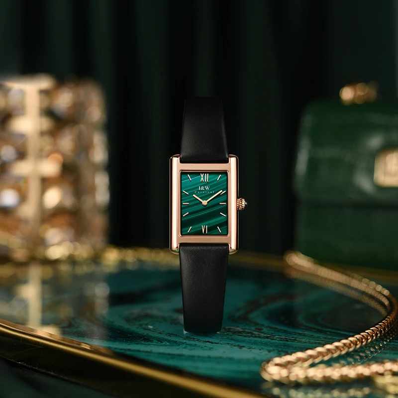【水鱼儿专属】爱沃驰I&W手表方形女士石英表复古小绿表孔雀石3016
