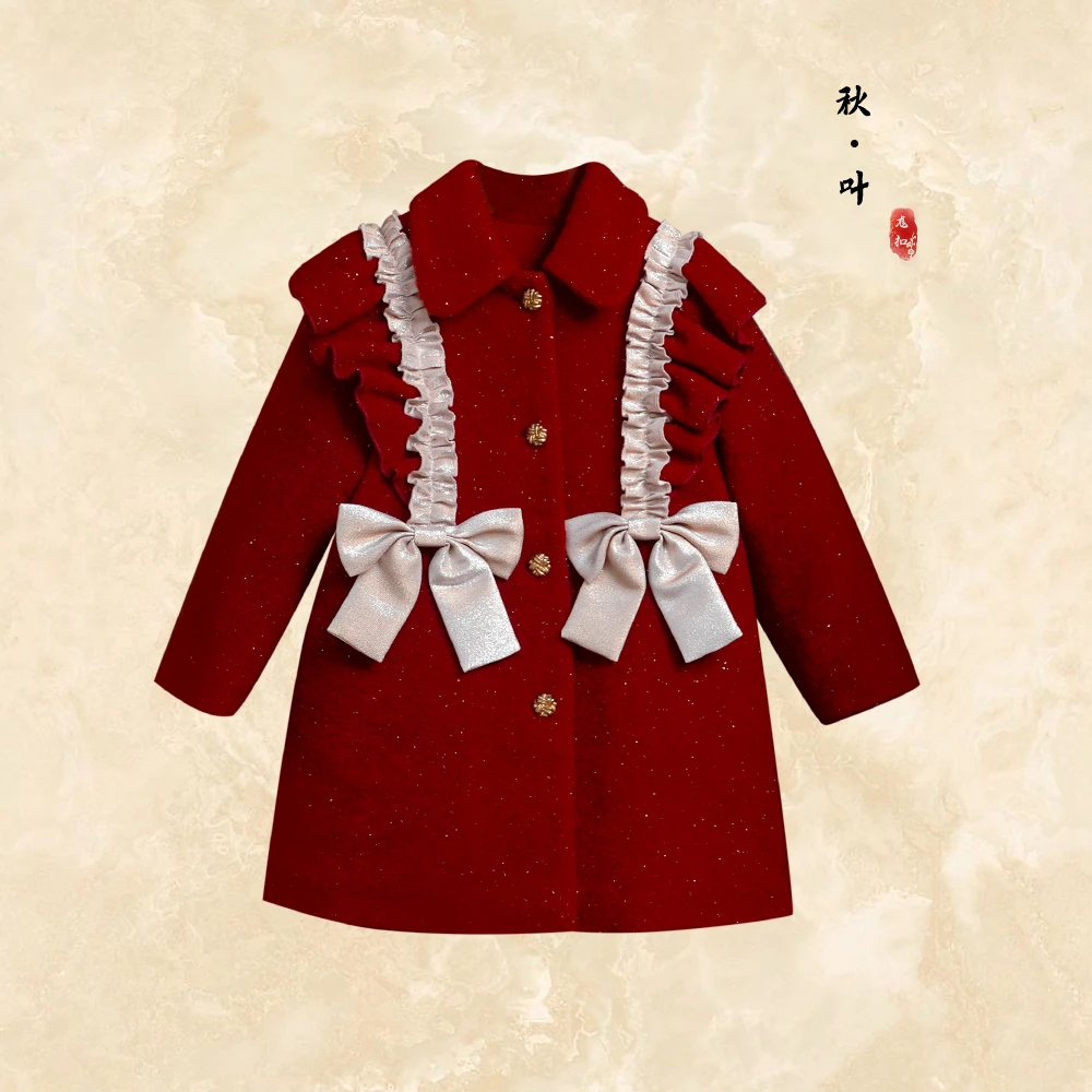 【秋叶】2023冬季新款女童外套蝴蝶结百搭洋气休闲大衣加绒Q22769