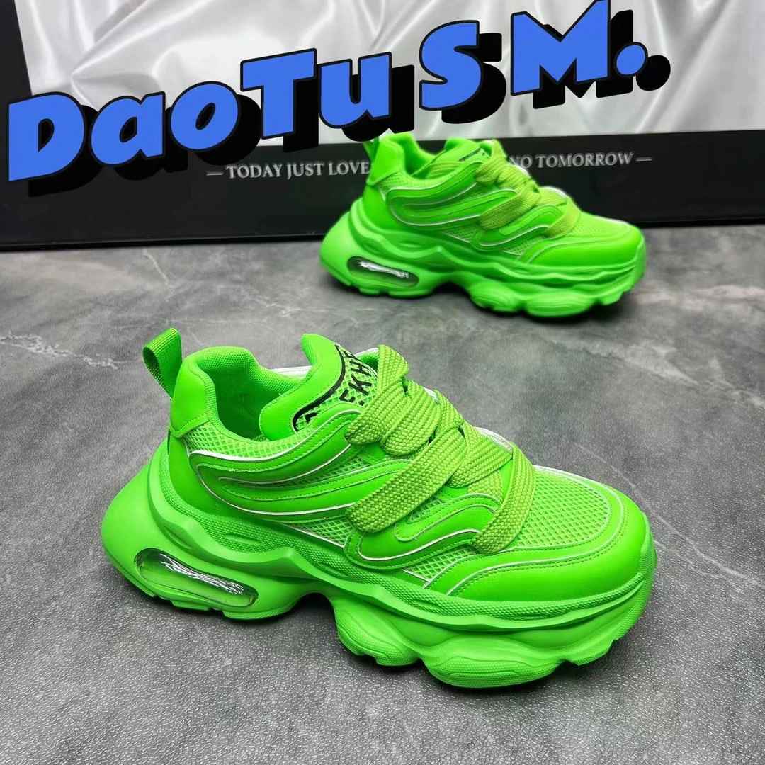 2024年新款夏季网面增高厚底潮鞋百搭时尚透气舒适简约男鞋老爹鞋