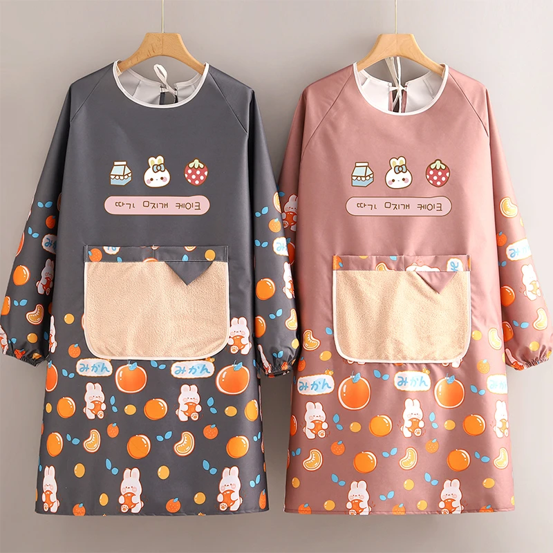 卡通环保罩衣女新款长袖家用厨房围裙防水防油洋气定制logo工作服