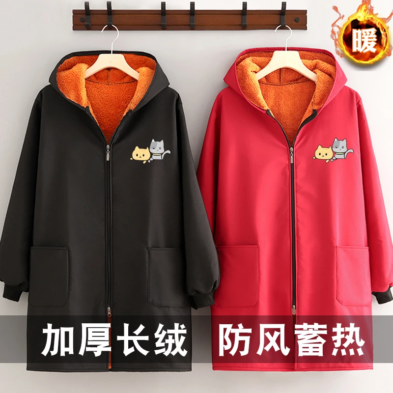 加厚长绒罩衣女外穿冬季防风保暖外套工作服定制长袖围裙男士大褂