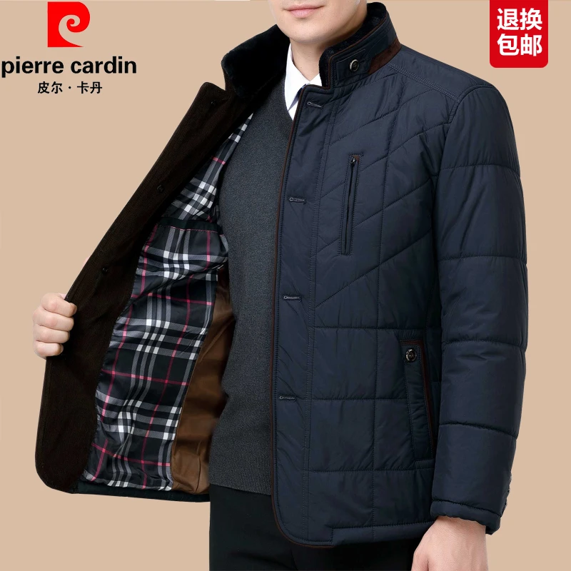 皮尔卡丹冬季男士保暖棉衣休闲商务棉衣男中老年翻领外套爸爸装