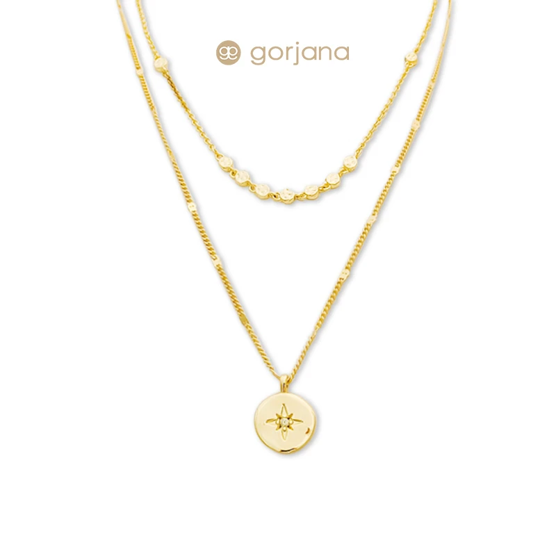 GORJANA 黄铜项链 合成锆石诞生石硬币+克洛伊迷你项链叠戴