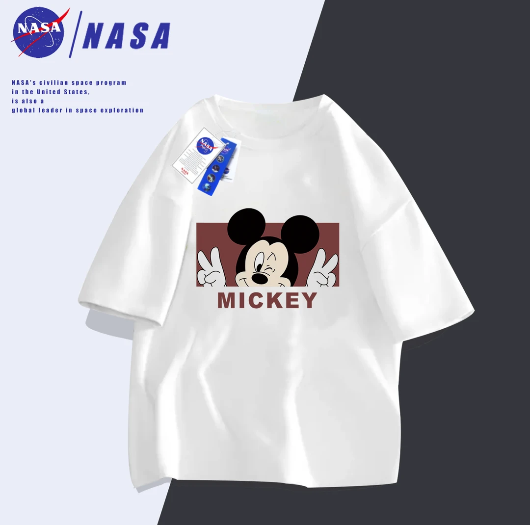 NASA圆领时尚国潮男女同款休闲百搭透气ins短袖T恤-米奇童话