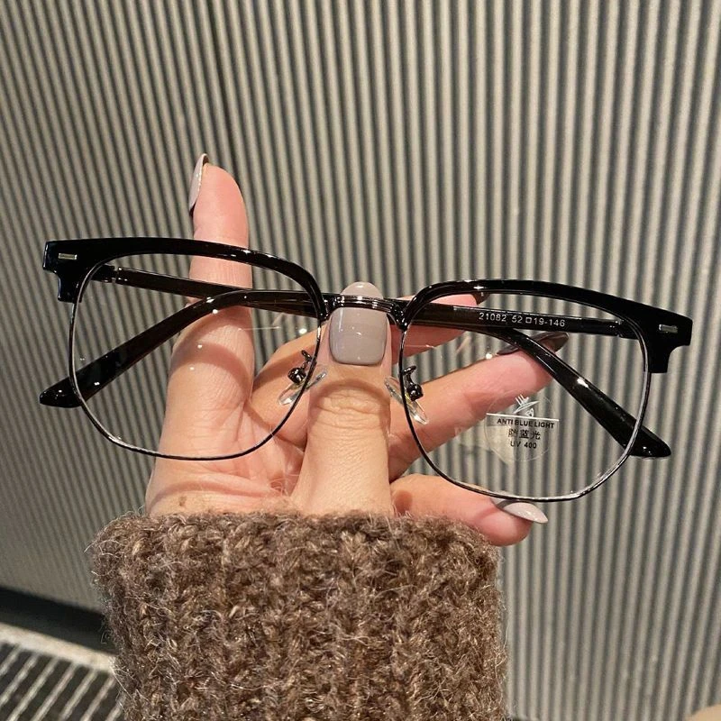 小红书眉线框近视眼镜女有度数防蓝光大框平光镜复古眼镜架男韩版