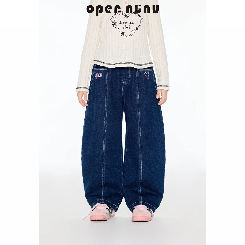 女童高腰字母刺绣裤春秋复古慵懒风显瘦阔腿漂亮出片衣服童装反季