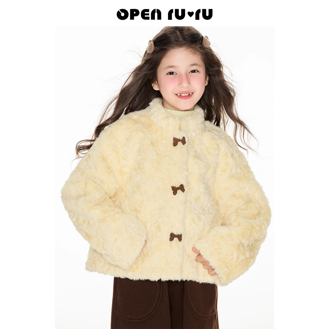Opennunu女童立领环保皮2025冬季新款中大童软糯保暖加厚外套