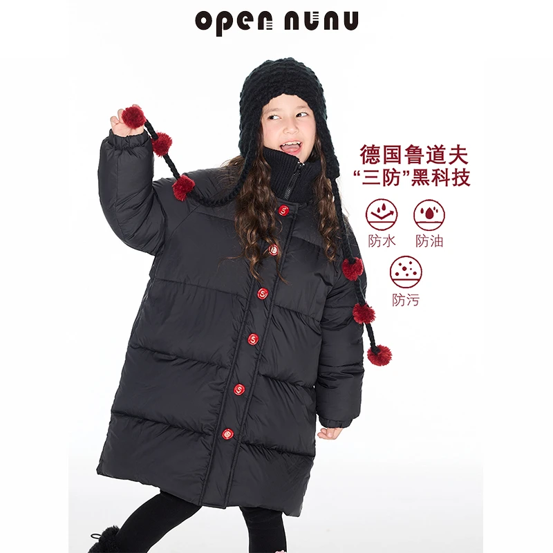 opennunu女童90白鸭绒防污羽绒服冬季中长款保暖外套