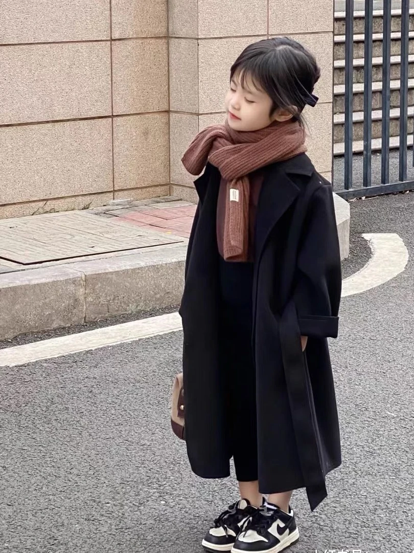 巴拉拉吧2024年秋冬款新款女童毛呢外套中长款呢子大衣加厚百搭新