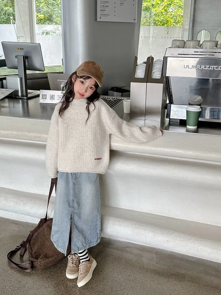 巴拉拉吧女童毛衣2024新款秋冬季大童针织套头百搭毛线女孩儿童加