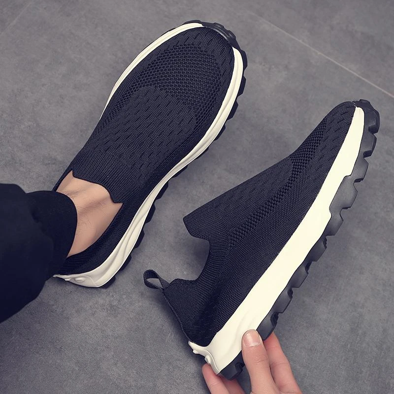 MZCK夏季透气布鞋一脚蹬懒人袜子鞋男休闲运动鞋轻便薄款飞织男鞋