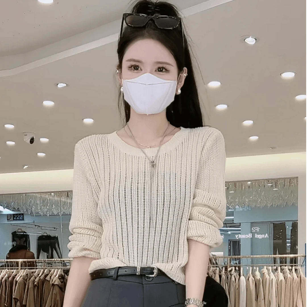 2024秋季百搭套头宽松圆领毛衣时尚针织春季慵懒气质