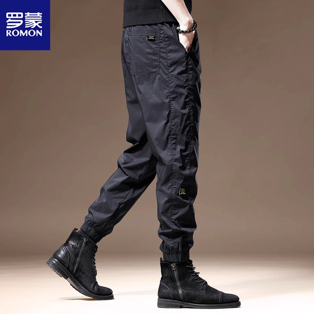 Romon/罗蒙百搭秋季加绒男休闲裤宽松长裤速干美式运动束脚冲锋裤