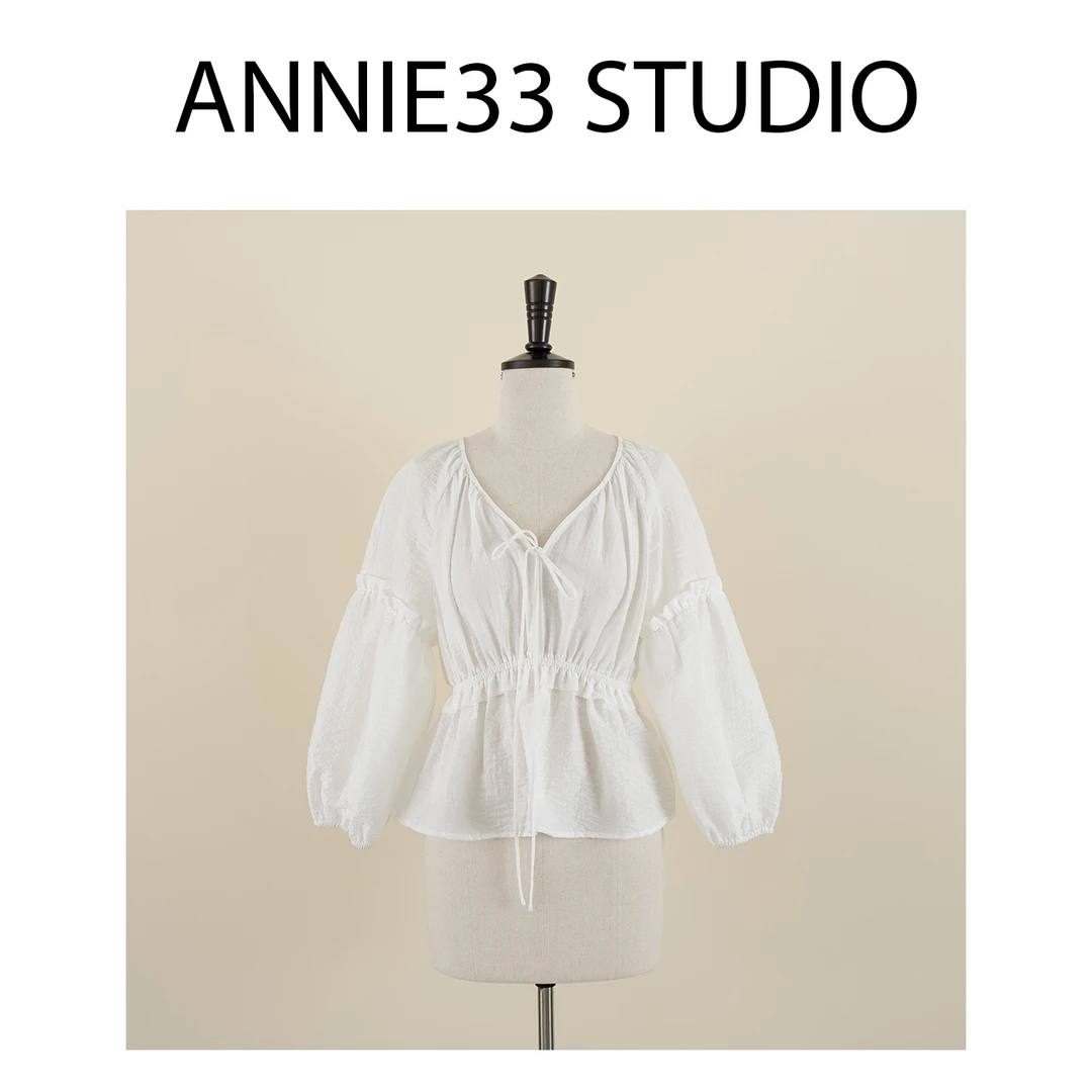 ^3宝^【缱绻时光上衣】长袖白色洋气法式设计感衬衣S30050