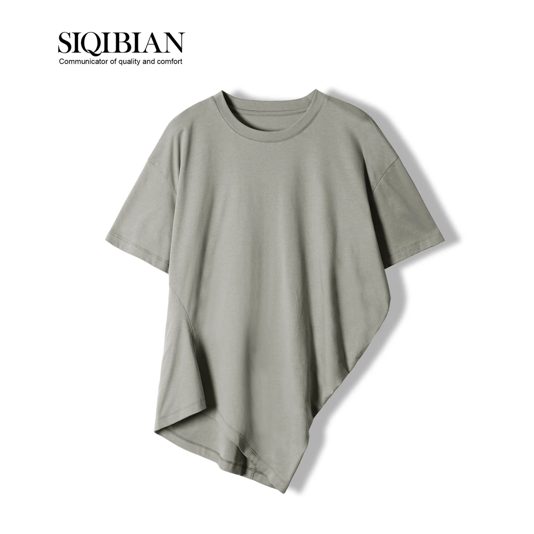 SIQIBIAN｜【几何】小众设计师款高级不规则斜边宽松T恤-T24003#