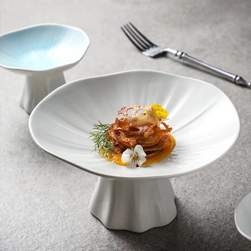 中式陶瓷高脚果盘创意茶点盘婚庆坚果糕点水果盘家用精致酒店餐具