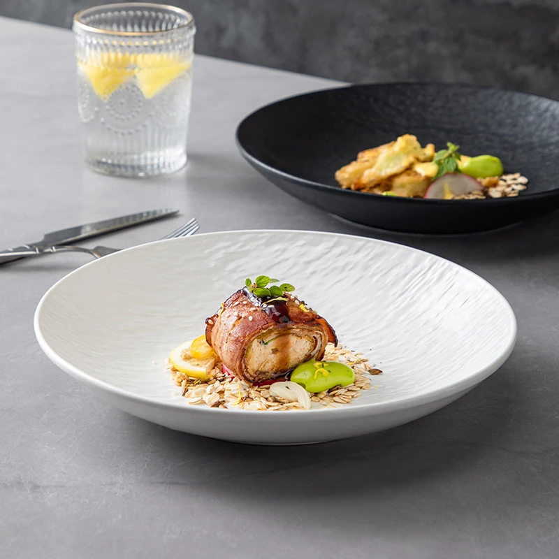 石纹汤盘盘子陶瓷碗牛排餐盘网红家用日式西餐盘沙拉盘高颜值