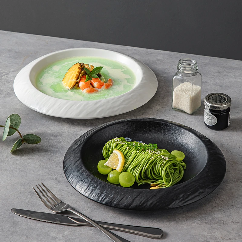石纹法式浅盘阔边盘圆形碗盘子意面西餐餐盘轻奢酒店高档摆盘餐具