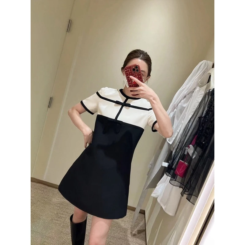 烈儿LRKS「万元小黑裙」醋酸黑白撞色设计感春夏连衣裙YO038