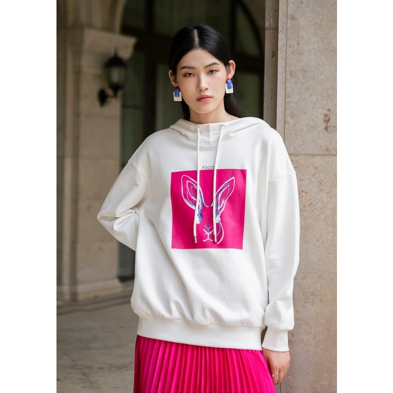 烈儿LRKS【叠叠兔卫衣】100棉撞色兔子连帽卫衣 D93WYS150