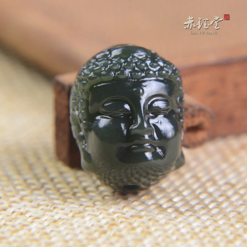 和田玉单珠散珠一念之间佛魔吊坠塔青玉直孔手串配珠文玩配饰包邮