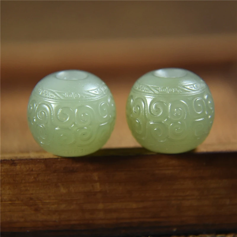 和田玉散珠单珠回纹雕刻珠鸭蛋青玉手串女款隔珠文玩配饰复古精美