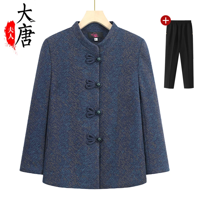 中老年人春秋外套女妈妈装毛呢衣服奶奶春装上衣立领