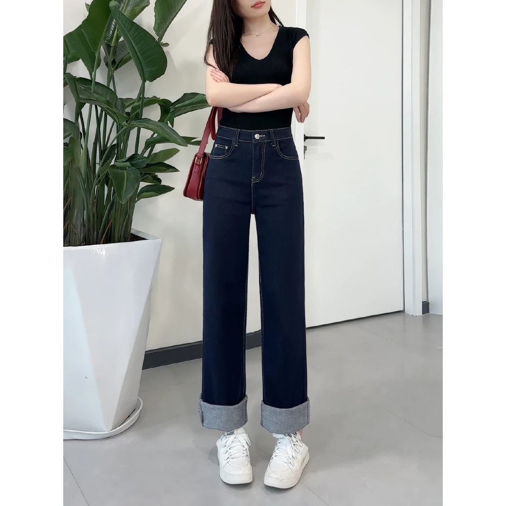 Space Password阔腿牛仔裤女夏季薄款2024新款高腰显瘦宽松直筒裤