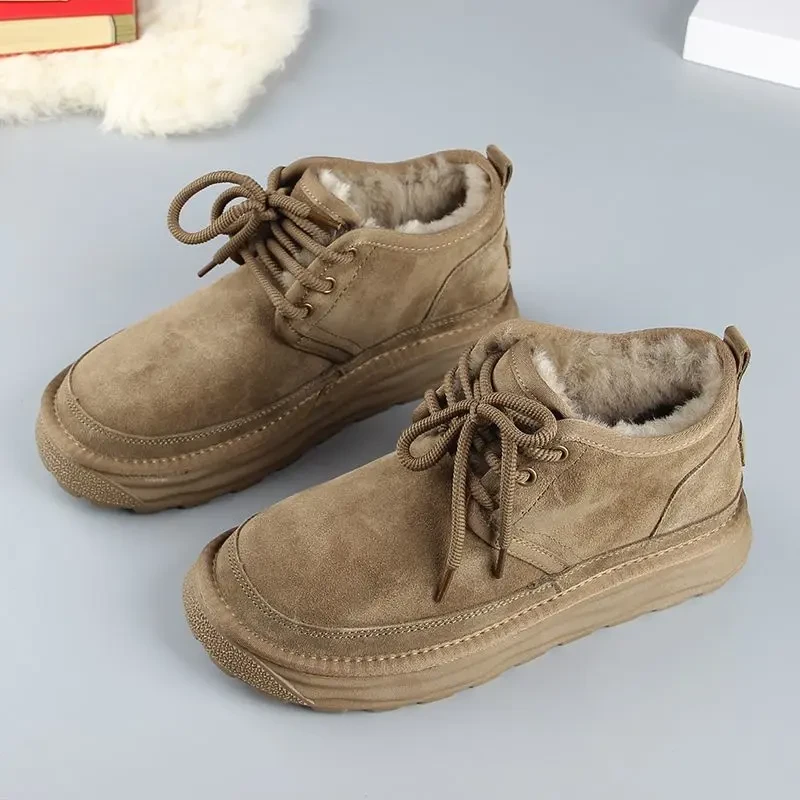 真皮女士雪地靴2024冬新款皮毛一体加绒保暖厚底棉鞋百搭鞋子