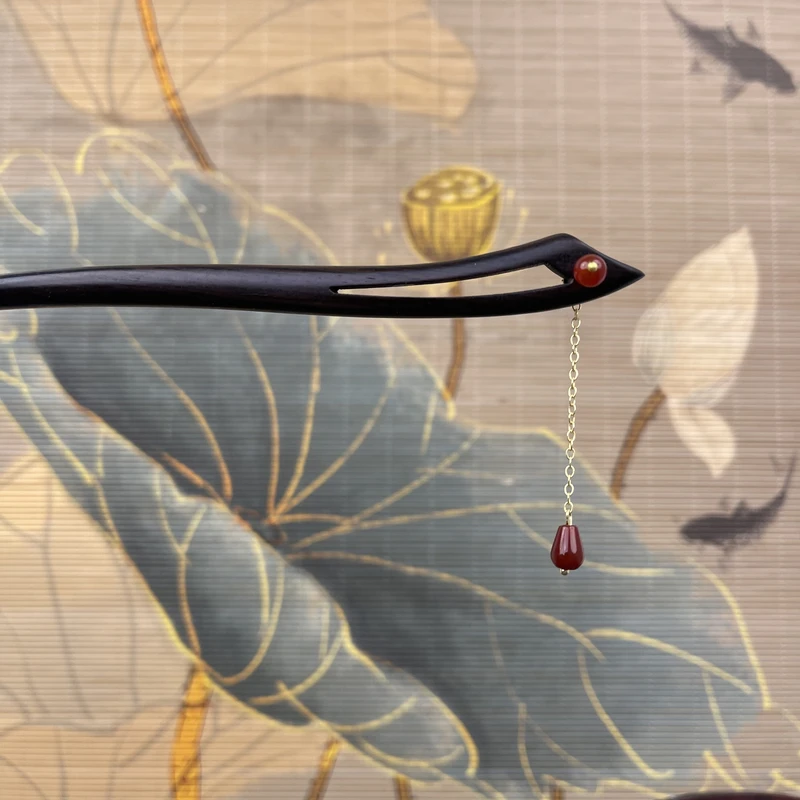 X928红珠珠发簪气质手工头饰发饰中式纯手工国风簪子百搭时尚发簪