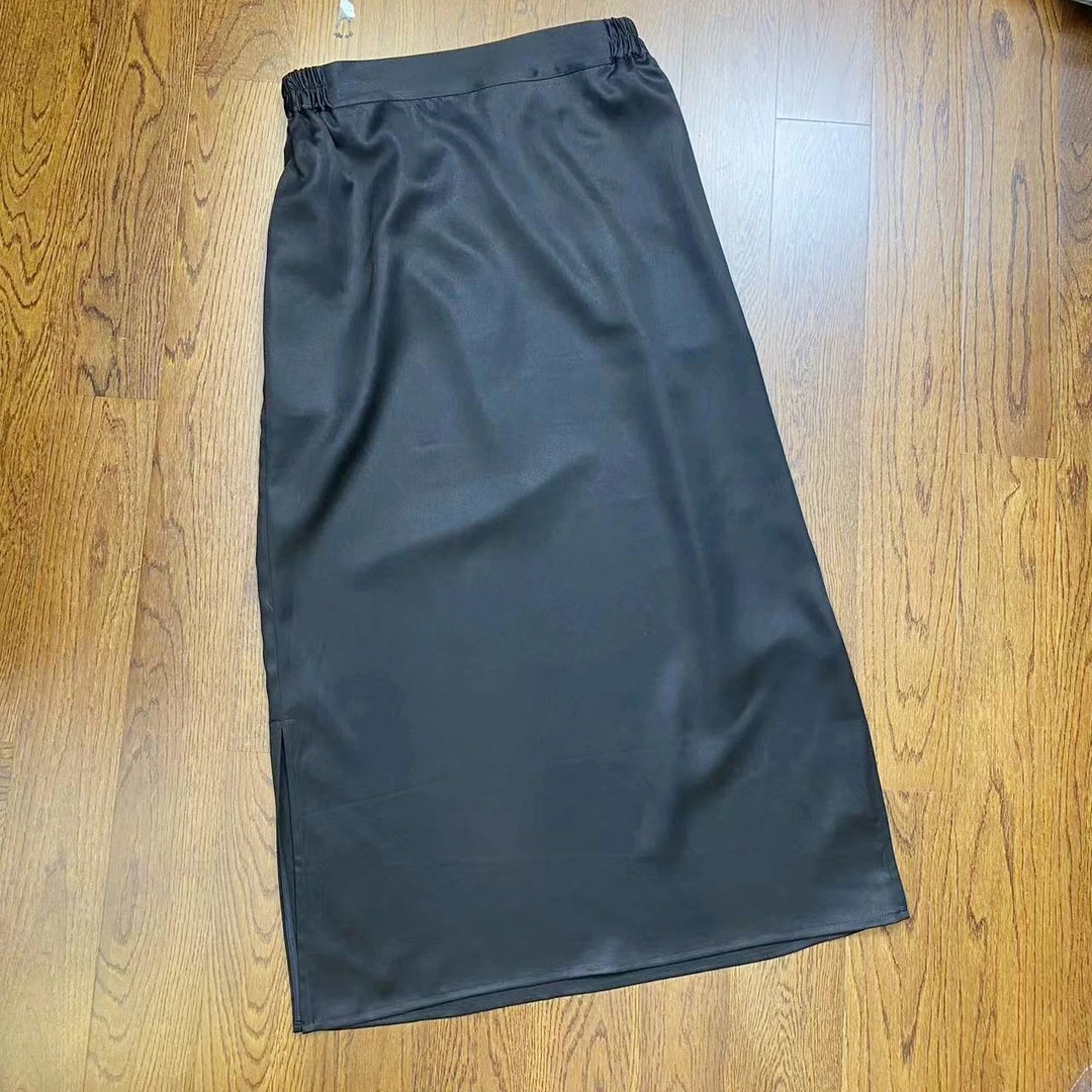 桑蚕丝香云纱黑色重缎包裙光板皮子直筒裙两边开叉两边有口袋