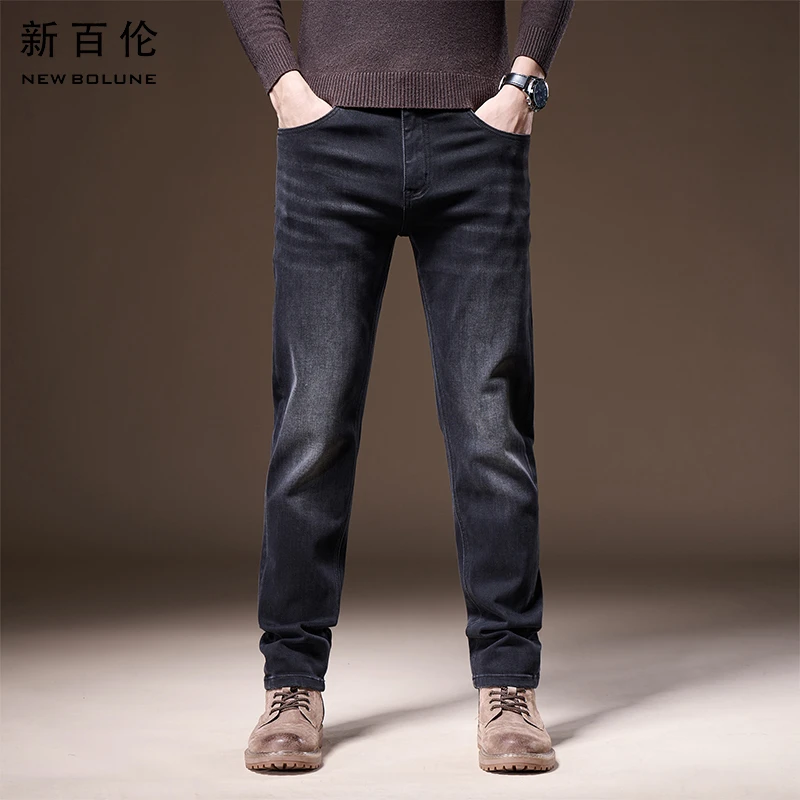 新百伦轻奢黑色牛仔裤男士2025春季新款百搭弹力直筒修身男款长裤