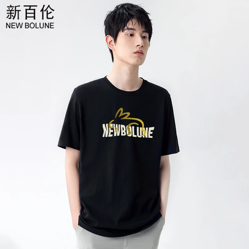 NEW BOLUNE/新百伦男士夏季短袖T恤圆领印花上衣复古百搭半袖潮