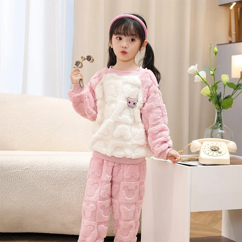 儿童睡衣秋冬款儿童法兰绒睡衣长袖加绒套装加厚小孩宝宝家居服