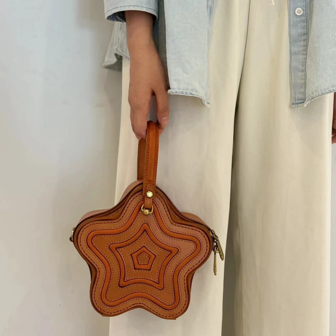 食草堂专柜新款  复古经典小众百搭原色植鞣牛皮手工包  星云系列