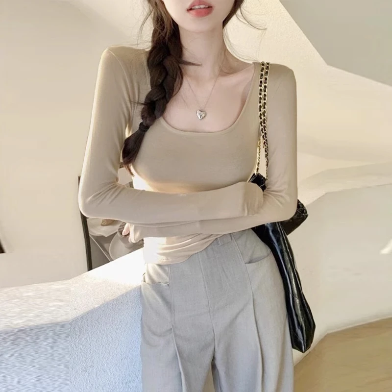 纯欲紧身U领打底衫女秋冬2025新款内搭短款茶艺上衣显身材长袖t恤