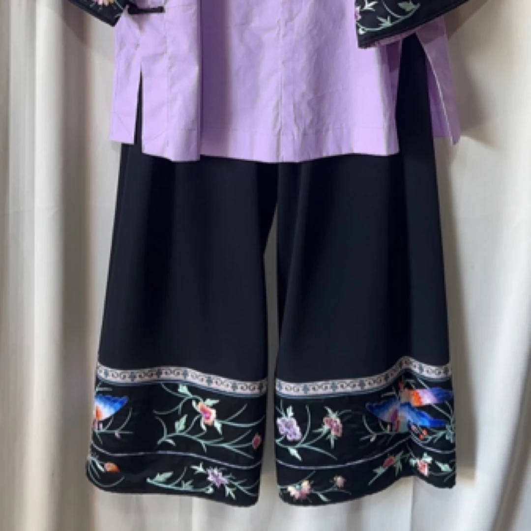 苗族复古大袖口阔腿刺绣裤子