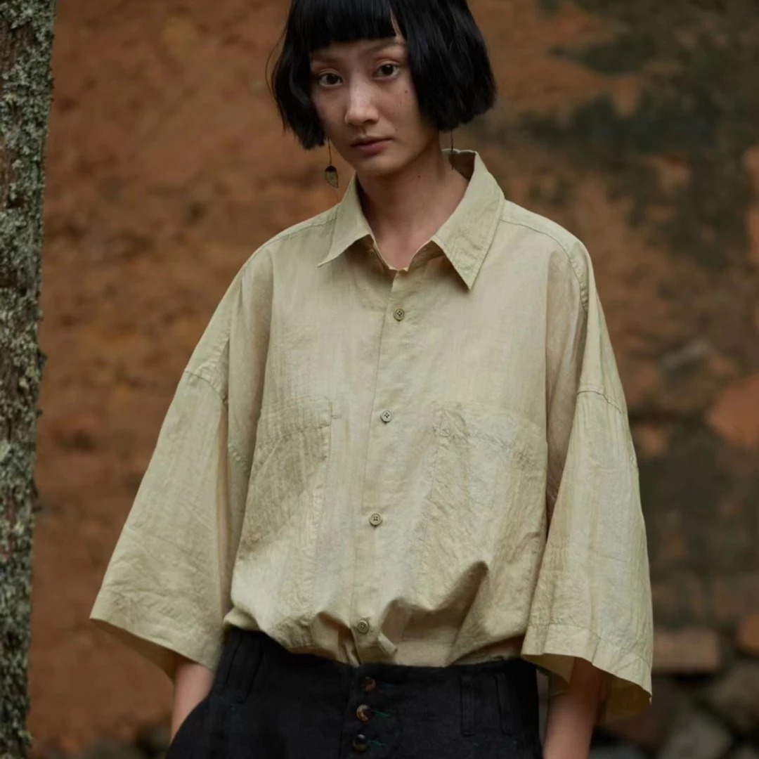 深深一刻 左岸迷香 休闲宽松文艺男装衬衫 Z23SS9004