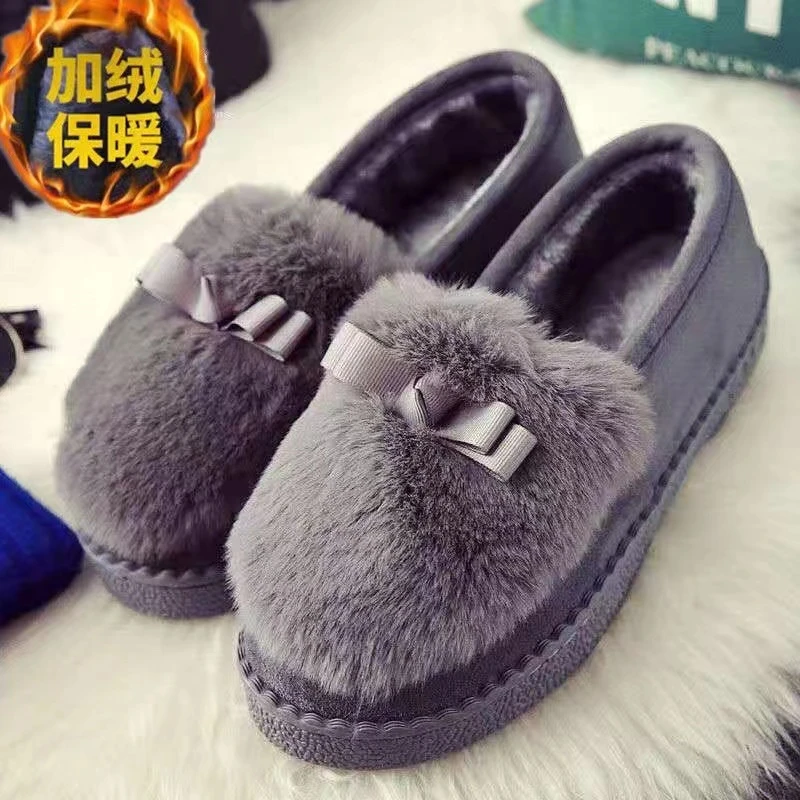 时尚年轻休闲棉鞋女冬加保暖时尚软底防滑妈妈布鞋毛毛豆豆鞋百搭